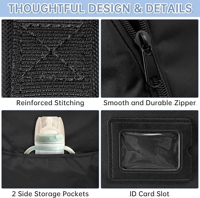 Padded Car Seat Travel Bag Compatible with Doona Car Seat Stroller | Car Seat Travel Bag with Lockable Zipper, Foldable Gate Check Bag for Airplane, Travel for Baby Essentials(Midnight Black) - Image 6