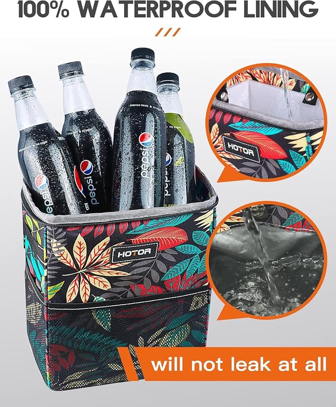 HOTOR Car Trash Can, Compact Waterproof Organizer, Leak-Proof Bin, 2-Gallon | Autumn Leaves, Multifunctional Car Accessory with Adjustable Straps & Magnetic Snaps for Interior Car Storage - Image 5