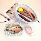 SOIDRAM 2 Pieces Makeup Bag Large Checkered Cosmetic Bag Capacity Canvas Mix Travel Toiletry Bag Organizer Cute Makeup Brushes Aesthetic Accessories Storage Bag for Women, Checkered Mix Blue - Image 4