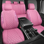 CAR PASS Bling Diamond Pink Leather Car Seat Covers Full Sets Interior Sets, Waterproof Shining Glitter Sparkly Crystal Universal Armrest Fit for Automotive Truck SUV Cute Women Girl, Pink Rhinestone - Image 2
