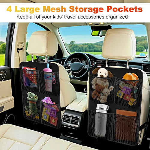 2 Pack Back Seat Cover For Kids + 4 Pocket Storage Organizer,Car Kick Mats Backseat Protector, Car Seat Back Protectors Backseat Organizer For Vehicles - Image 2