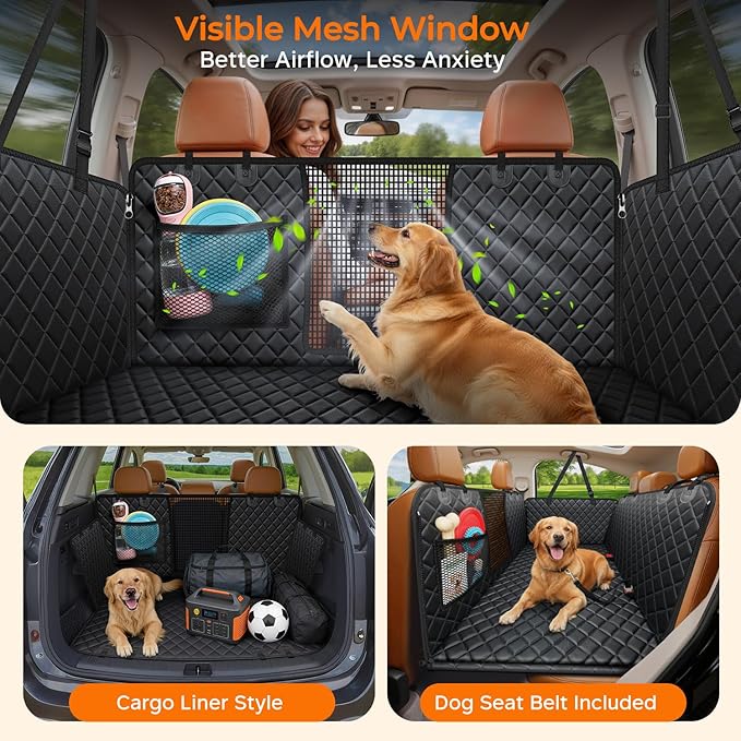 URPOWER Hard Bottom Dog Car Seat Cover, Back Seat Extender for Cars & SUVs | 400 lbs Support, 45% More Space, Waterproof, Mesh Window, Scratch Resistant, Non-Slip, Easy Care - Image 3