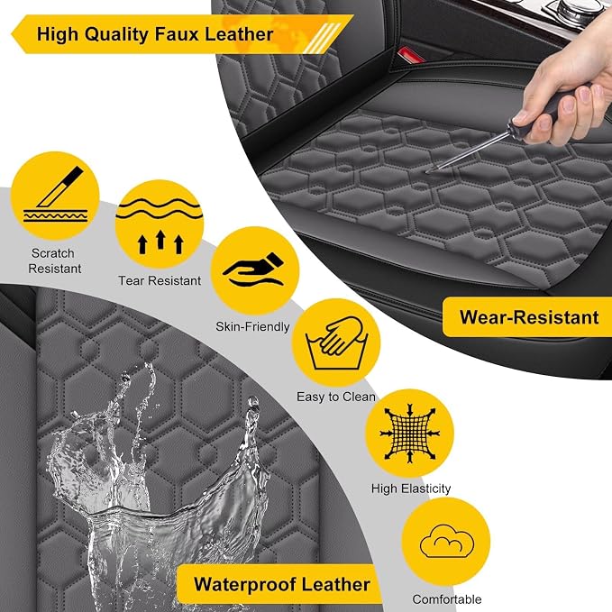 Front Seat Covers for Subaru Ascent 2019-2026 2027 Faux Leather | Waterproof Breathable Scratch Resistant 360° Wrap Airbag Compatible Easy Clean (2 Seats,Black & Grey) - Image 5