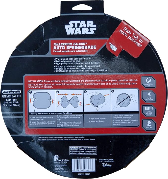Plasticolor 003747R01 Star Wars Millennium Falcon 2-Piece Magic Car Truck SUV Spring Side Window Sunshade (Pack of 1) - Image 3