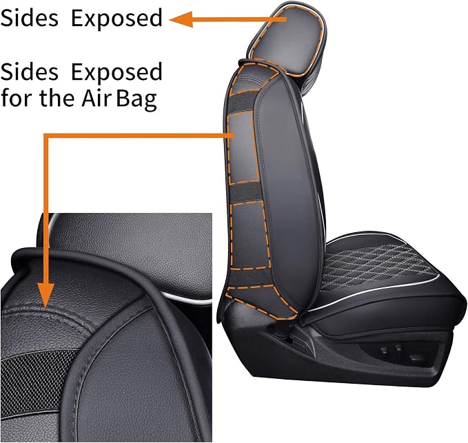 Front Seat Covers Chevy Silverado GMC Sierra 2007-2026 1500 2500HD 3500HD | Aierxuan 2 Seat Protectors Custom Fit Truck Pickup Trail Boss Z71 Crew Double Extended Cab Waterproof Leather Black-White - Image 4