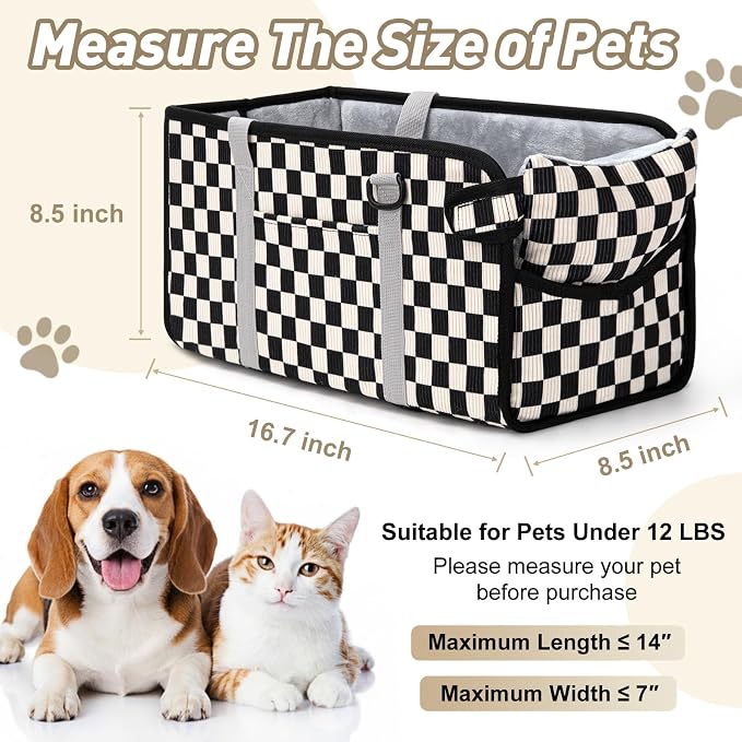 Console Dog Car Seat for Small Dogs, Foldable Booster Seat, Black Checkered | Portable Booster Seat Sits On Car Console/ Armrest. Foldable for Easy Storage. for Center Console, Easy To Clean. - Image 2