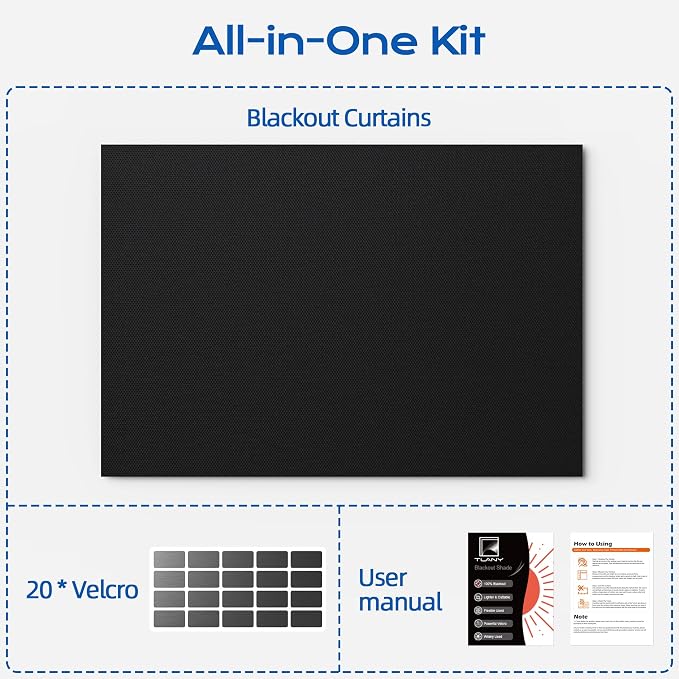 Blackout Curtains for Bedroom, 100" x 58" Portable Blackout Blinds No Drill | 100% Blackout Window Cover with Hook&Loop Strip, Temporary Blackout Shades, Blackout Window Film for Nursery Travel RV-Black - Image 8