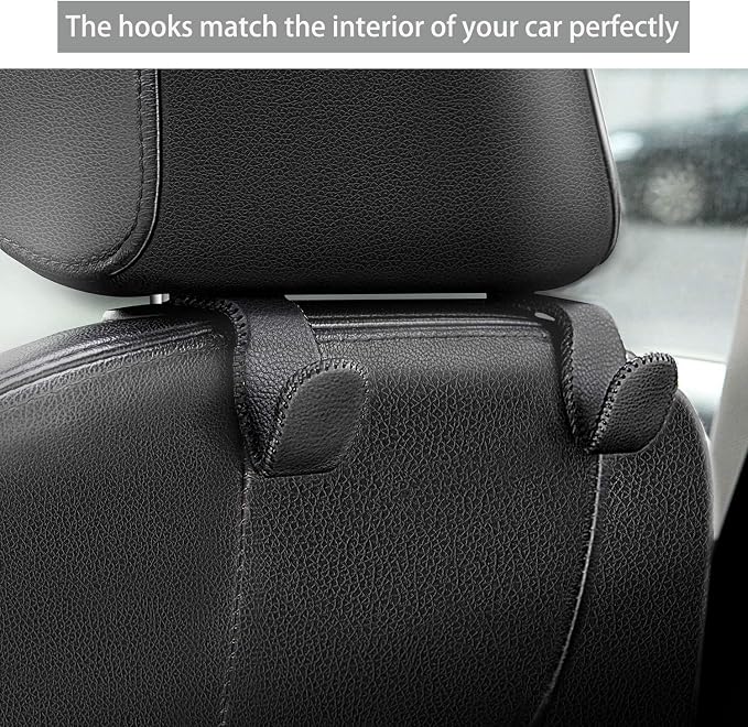 AMVOYOA Car Headrest Hook, Leather Vehicle Back Seat Hanger Storage for Purse Groceries Bag and More, Black&Red, Pack of 2 - Image 2