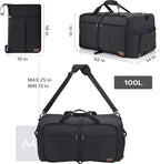 100L EXTRA LARGE Foldable Waterproof Travel Duffle Bag for Men Women | with Shoe Compartment, Black, 32“ Duffel for Weekender Gym Sport, Tear Resistant, Polyester - Image 8