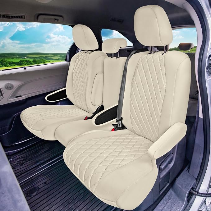 FH Group Custom Fit Car Seat Covers Specifically Made for Toyota Sienna 2011-2020, Car Seat Cover 2nd Row Set, 8 Seater Automotive Seat Covers in Solid Beige Neoprene, Waterproof and Washable - Image 3