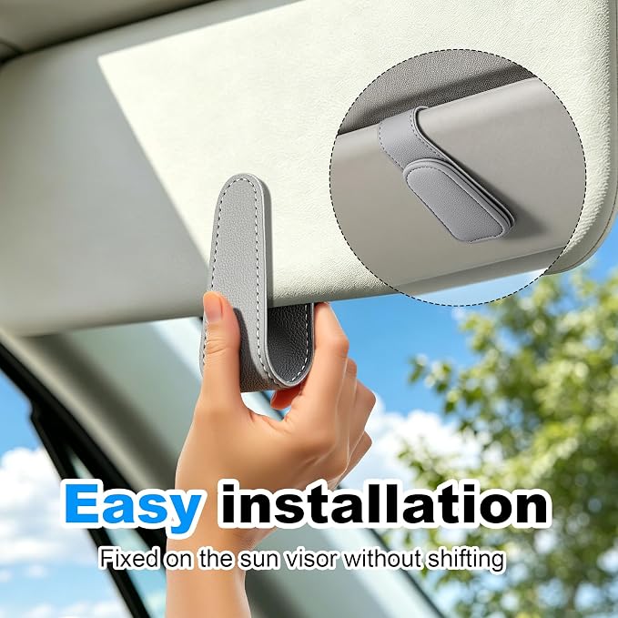 2 Pack Sunglass Holder for Car Visor Magnetic Leather Visor Sunglasses Clip Eyeglass Hanger Clip for Car Sun Visor Grey - Image 3