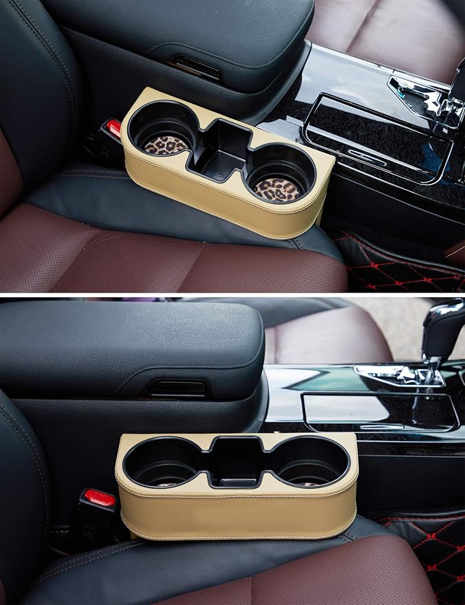 Cup Holder for Car, Console Side Pocket, PU Leather, XBD Beige | Car Seat Gap Filler Organizer, Easy Install, Universal Fits, Car Coin Cellphone Holder, Auto Front Seat Cup Holder - Image 9