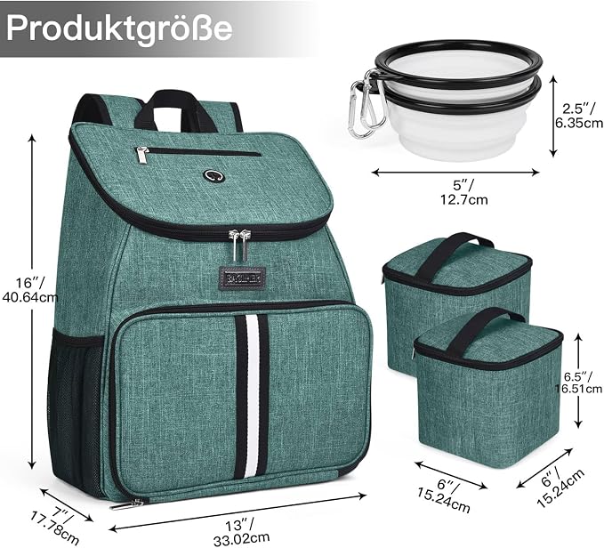 BAGLHER丨Dog Travel Bag, Airline Approved Pet Supplies Backpack, Dog Travel Backpack Accessories Set with 2 Silicone Collapsible Bowls and 2 Food Baskets. Green - Image 3