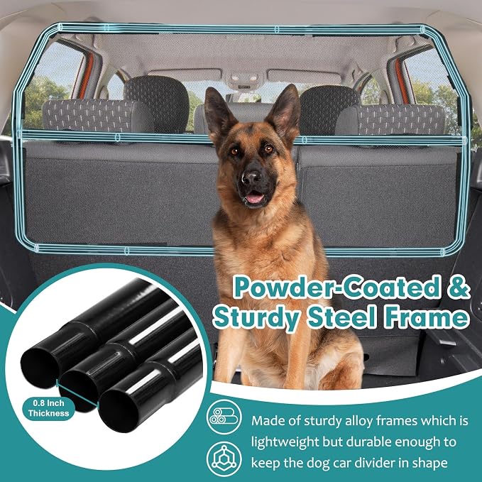 Dog Car Barrier Escape-Proof, 46" Wide Car Divider for 3rd Row Seats & Cargo Area, Durable Cargo Area Dog Car Gate Trunk Barrier with See Through Net Mesh for Small Sized SUV & Vehicles Or Hatchback - Image 5