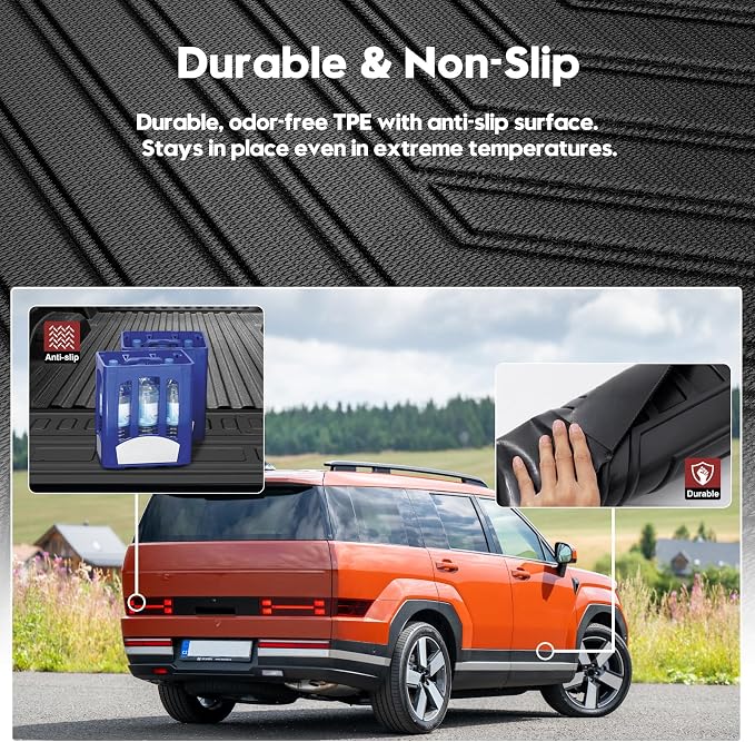 T TGBROS Floor Mats for 2019-2026 Chevy Silverado GMC Sierra 1500 2500HD 3500HD Crew Cab with Tailgate Mat Anti Slip Driver Pad Door Sill Protector TPE Floor Liner Set 8PCS - Image 4