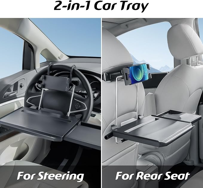 Large Car Steering Wheel Tray Back Seat Headrest Tray with Phone Holder, Steering Wheel Desk Food Table for Car Laptop Mount Steering Wheel for Large SUVs, Trucks & Vans,14" - Image 3