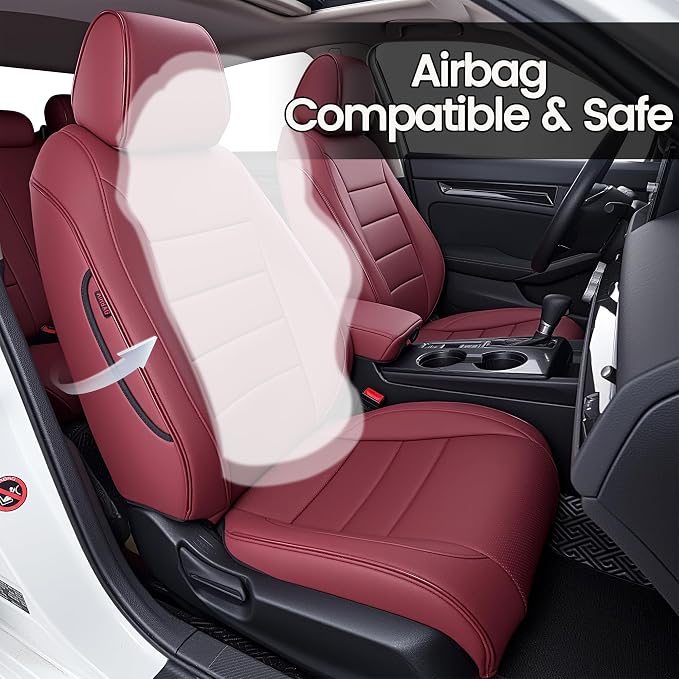 HKZ Custom Fit Civic Seat Cover Full Set for 11th Gen Honda Civic 4 Door (Hatchback Sport 2022-2026)&(Hatchback LX 2022-2024) 5-Seats Full Set,Leather Seat Protector(Burgundy) - Image 5