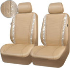 CAR PASS Leather Bling Diamond Car Seat Covers 2 Front Interior Sets, Waterproof Universal Shining Glitter Crystal Sparkle Fit for 95% Automotive Truck SUV Cute Women Girl, Beige Rhinestone - Image 9