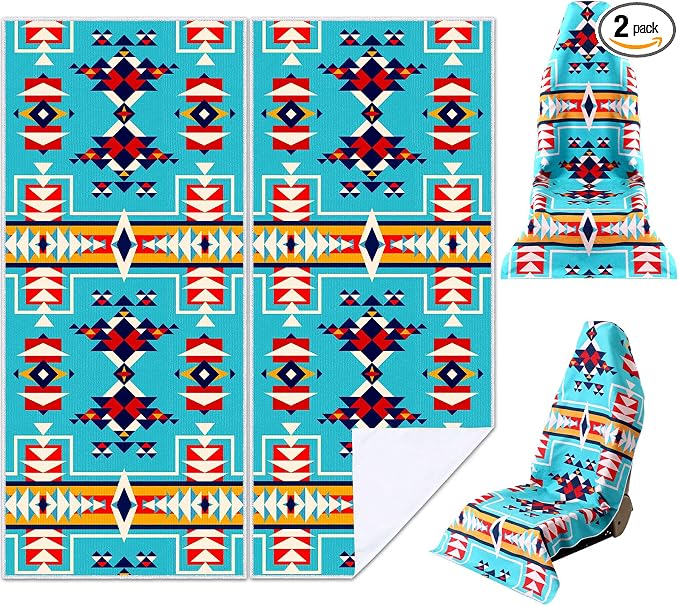 Hahafelt 2 Pack Car Seat Towel Covers Athletic Running Towel Performance Microfiber Post Workout Sweat Washable Cover Non Slip for Seat Outdoor Sport (Navajo Tribal) by Hahafelt