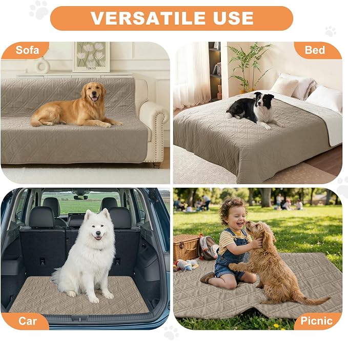 100% Waterproof Washable Dog Blanket，Khaki+Off White 30"x30" | ,7-Layer Reversible Couch Covers for Dogs Met for Sofa Furniture Car Camping - Image 4