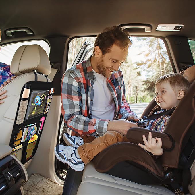 ONE PIX Backseat Car Organizer Mats Back Seat Organizers and Storage Bag with Touch Screen Tablet Holder for Kids Toddlers Car Seats, Travel Accessories, Road Trip Essentials Kids - Image 6