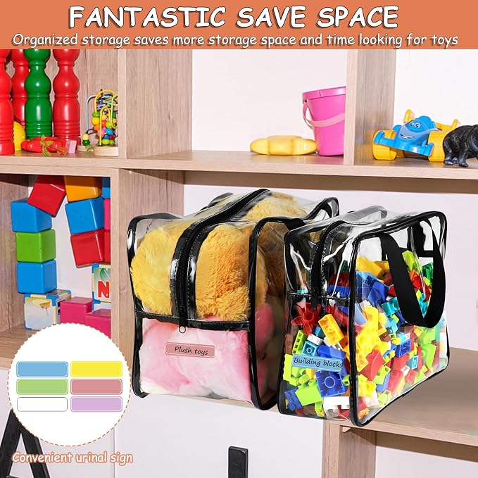 6 Large Toy Storage Bags with Labels Reusable Clear Toy Organizer 3L & 3XL | PVC Waterproof Transparent Organizer Bags with Zipper for Building Blocks, Puzzle, Board Games Travel Storage, Save space - Image 6