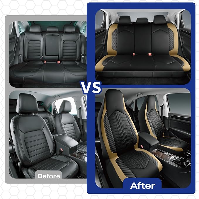 Skechers Memory Foam Car Seat Covers, Leather High Back Seat Covers Quilting Design,Waterproof Sports Car Seat Covers Full Sets,Airbag Compatible, Universal Fit for Most Cars, SUVs,Trucks,Beige - Image 6