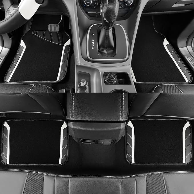 CAR PASS Leather Steering Wheel Cover and Waterproof Car Floor Mats, Microfiber Universal Car Combo Fit for 95% Sedan SUV Van,14.5-15 inch Sporty Anti-Slip Safety Comfortable Design, Black＆White - Image 6