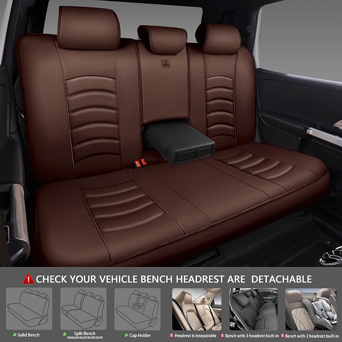 CAR PASS 3D Foam PU Leather Car Seat Covers, Universal Seat Covers Full Sets for Trucks SUV Sedan Automotive Seat Covers Armrest Airbag Compatible Waterproof Comfortable Faux Nappa Leather All Brown - Image 9
