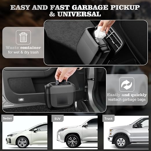 2 Pack Car Trash Can with Lid, Built-in Storage Garbage Bag, Black | Leakproof Car Door Trash Can with Hook, 60pcs Trash Bags, Mini Automotive Garbage Bin for Vehicle, Office, Home - Image 8