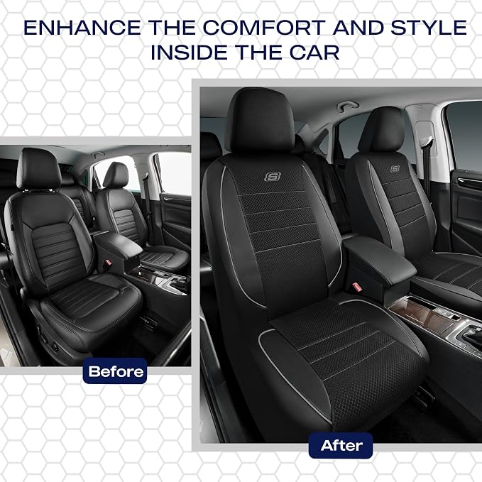Skechers Air-Cooled Memory Foam Seat Covers,Mesh Thick Car Seat Covers,Piping Leather Car Seat Covers Front Seats,Airbag Compatible,Automotive ComfortUniversal Fit Most Cars,Vans,Truck,SUV,Gray - Image 6