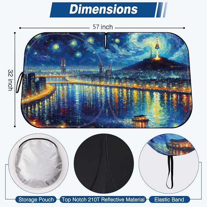 Car Windshield Sun Shade UV Reflector Foldable Front Window SUV | Blocks 98% UV Rays,Keep Interior Cool,Universal Fits Hatchback,Truck,MPV,Storage bag,57"L x 31.5"W,Car Summer Accessories - Image 2