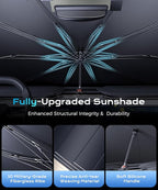 [2026 Upgrade] Coverado Sunshade for Car Windshield, UPF80+ Full-Size Trucks/SUVs Windshield Sun Shade Blocks Heat & UV Rays, Thickened Vinyl Coating Keep Cool and Protect Interior, Foldable L 61x33 - Image 5