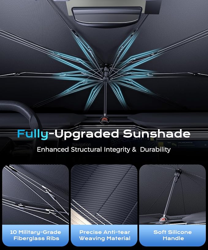 [2026 Upgrade] Coverado Sunshade for Car Windshield, UPF80+ Full-Size Trucks/SUVs Windshield Sun Shade Blocks Heat & UV Rays, Thickened Vinyl Coating Keep Cool and Protect Interior, Foldable L 61x33 - Image 5