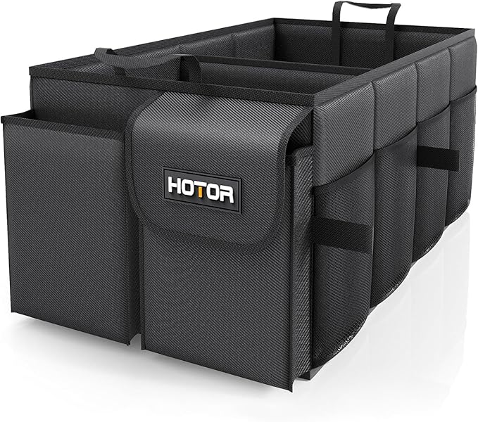 HOTOR Trunk Organizer - Foldable Car Organizer for SUVs & Sedans Storage | Sturdy Car Organization for Men & Women, Car Accessories, Tools, Sundries, Black, 2 Compartments, 21.3" x 12.6" x 10.6" - Image 2