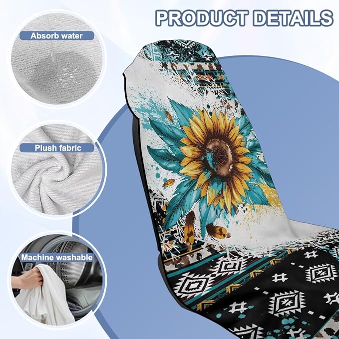 Aztec Sunflower Car Seat Cover Sweat Auto Front Seat Cover with Storage Bag Sunflower Print Car Seat Protector Aztec Tribal Auto Interior Accessories Running Swimming Hiking Universal Towels - Image 6