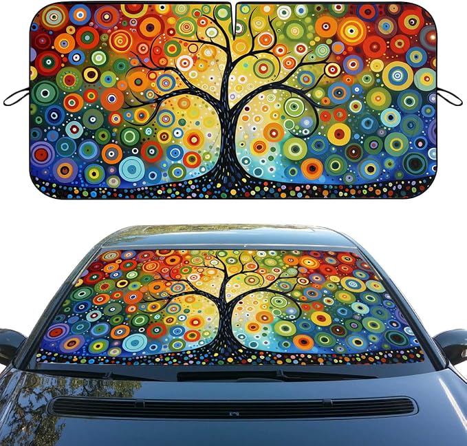 Tree of Life Car Windshield Sunshade, Universal Fit, 59L x 31.5W Inch, UV Protection, Easy to Use and Store by Unknown