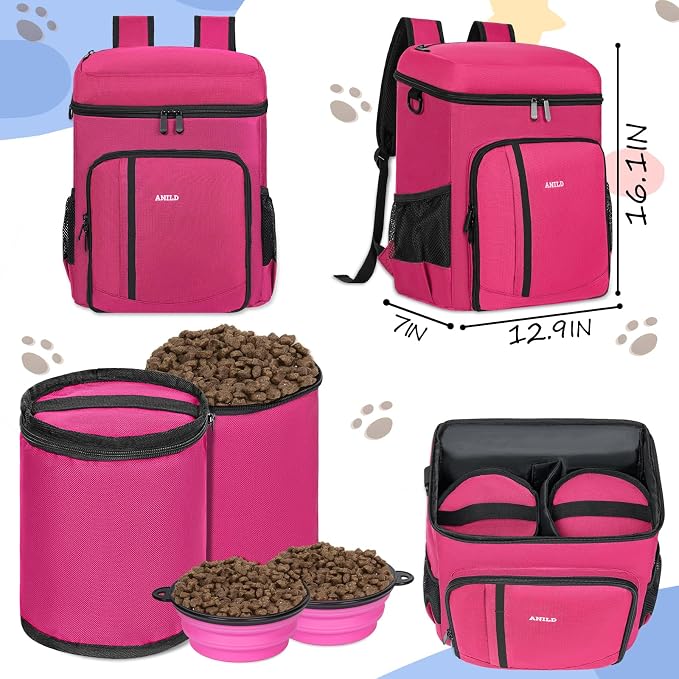 ANILD Dog Travel Bag Backpack, Flight-Ready TSA-Approved Dog Travel Bag with 2 Leak-Proof Food Canisters, 2 Foldable Silicone Bowls, Multi-Compartment Organizer for Hiking, Camping, Dog Mom Essentials - Image 2