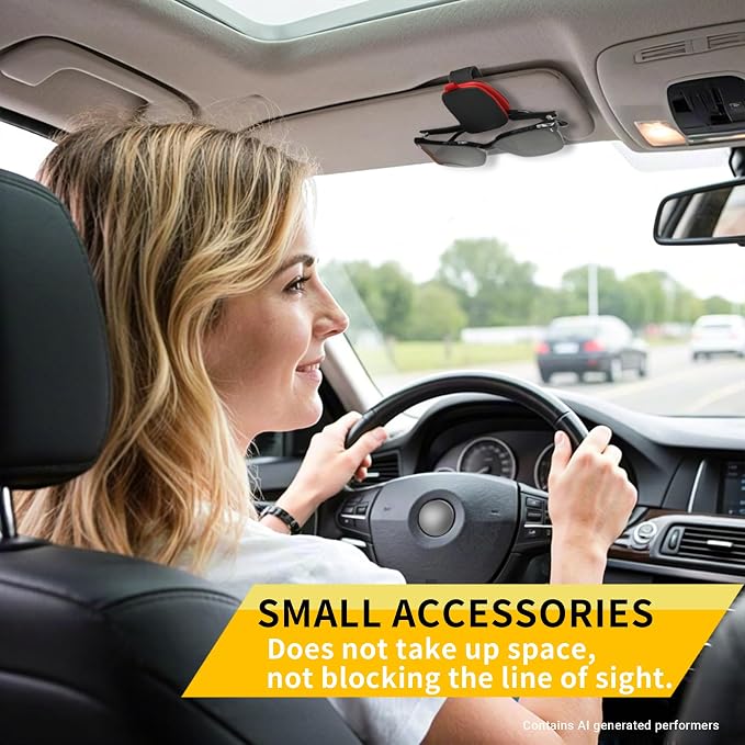 Yuoyar Magnetic Leather Sunglasses Holder for Car, 2 Packs (Black-red) | Magnetic Car Visor Accessories - Image 5