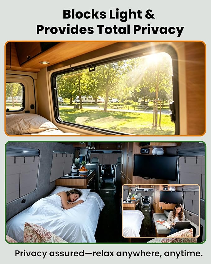 MELIPRON Driver Rear Window Cover Fit for Mercedes Sprinter 170"/170" ext | NCV3 & VS30 2007-2026, 2 Folding Ventilation Panels, Magnetic Insulated Blackout Privacy Shade for Campers & Van Lifers, Gray - Image 3