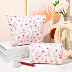 SOIDRAM 2 Pieces Flower Makeup Bag Large Floral Cosmetic Bag Capacity Canvas Mix Travel Toiletry Bag Organizer Cute Makeup Brushes Aesthetic Accessories Storage Bag for Women, Flower Mix Pink - Image 2