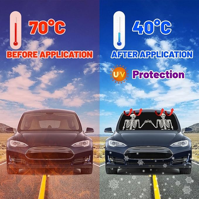 Funny Skull Car Windshield Sun Shade Umbrella Automotive Windshield Sunshade Foldable Front Car Accessories Interior Decor to Keep Vehicle Cool for Most Vehicles 57'' X 30'' - Image 5