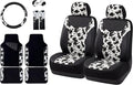 AUTOFAN Cow Print Car Seat Covers Full Set, PU Leather Interior Combo with 2 Front Seat Covers, 4 Floor Mats, Steering Wheel Cover, Seat Belt Pads & Cup Holder Coasters, Universal Fit by AUTOFAN