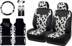 AUTOFAN Cow Print Car Seat Covers Full Set, PU Leather Interior Combo with 2 Front Seat Covers, 4 Floor Mats, Steering Wheel Cover, Seat Belt Pads & Cup Holder Coasters, Universal Fit by AUTOFAN