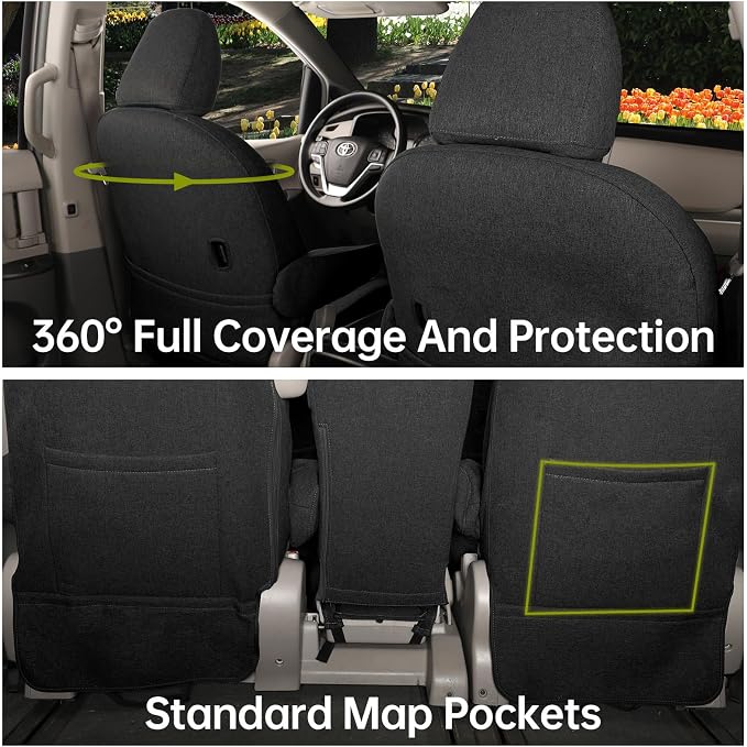 Sienna Car Seat Covers Custom Fit for 2011-2020 Toyota Sienna SE,LE,XLE,SE Premium,XLE Premium,8-Seater,Full Coverage,Airbag Compatible Polyester Auto Seat Protector (Full Set,Black) - Image 6