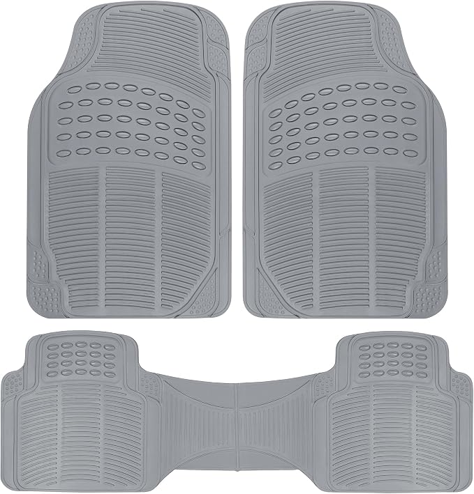 BDK ProLiner Car Floor Mats for Cars Trucks SUV, 3-Piece All-Weather Heavy Duty Rubber Liners with Universal Trimmable Fit, Durable Waterproof Vehicle Auto Floor Mats with Capture Ridges Gray by BDK