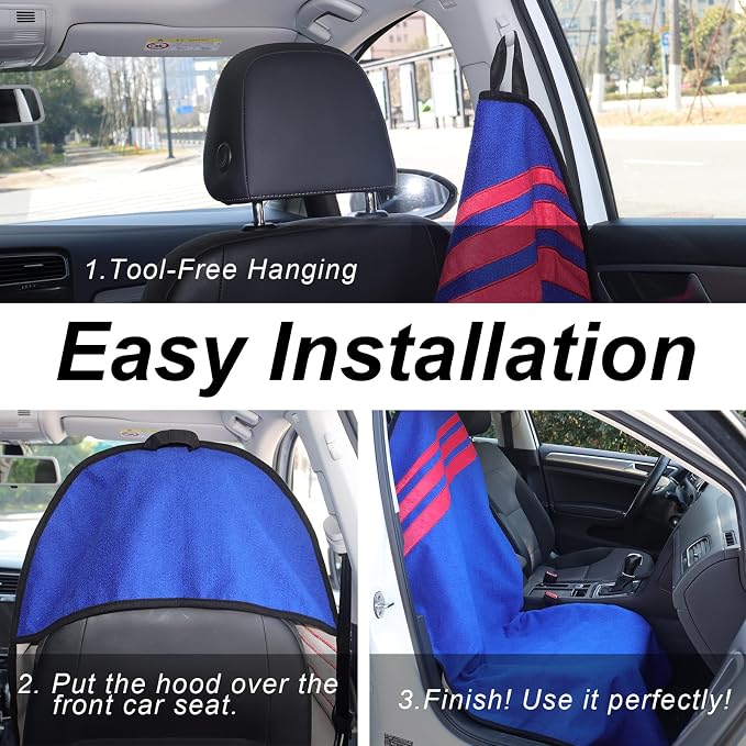 Sweat Towel Car Seat Cover Protector Front Seats for Gym Workout, Running, Swimming, Beach and Hiking, Waterproof Universal Seat Cover for Car, Trucks, Van & SUV (1, FSH-Blue/RED, Front) - Image 4