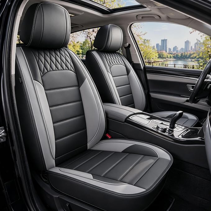 Car Seat Covers Fit for Acura MDX 2004-2025 2026 Front Set | Faux Leather Waterproof Automotive Seat Protectors,Compatible with Airbags,Easy to Install,2 Seats Grey by RAWAKORW