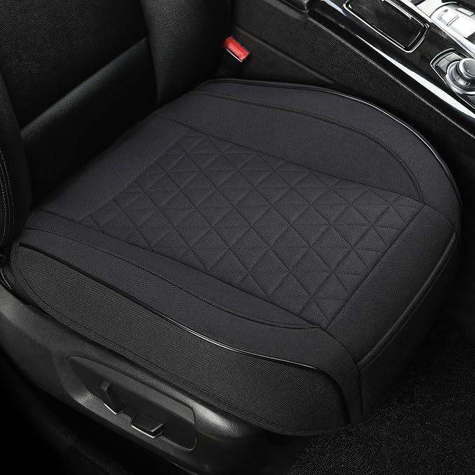 West Llama Linen Front Car Seat Cover Protector Anti-Slip Bottom Seat Cover Fits 95% of Vehicles,Wrapping Around The Bottom,Triangular Pattern(Black-2Pcs) by WESTLLAMA