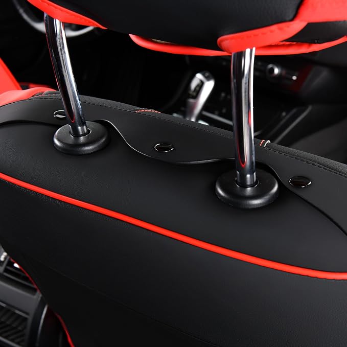 FLORICH Car Seat Covers Front Seats Luxury Faux Leather Waterproof Seat Covers Car Seat Protector Automotive Seat Covers Cushion Universal Fit for Most Cars SUV Trucks, Black&Red - Image 8